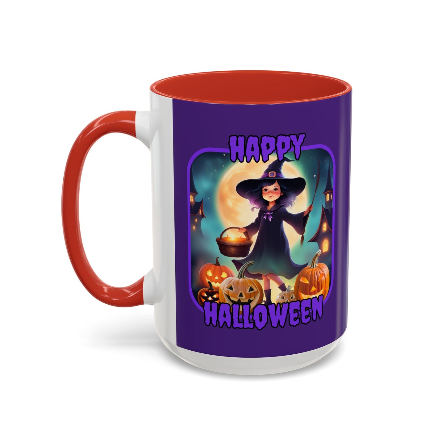 Happy Halloween Little Witch Purple font Purple Accent Mug by CreepyCrafts.boo
