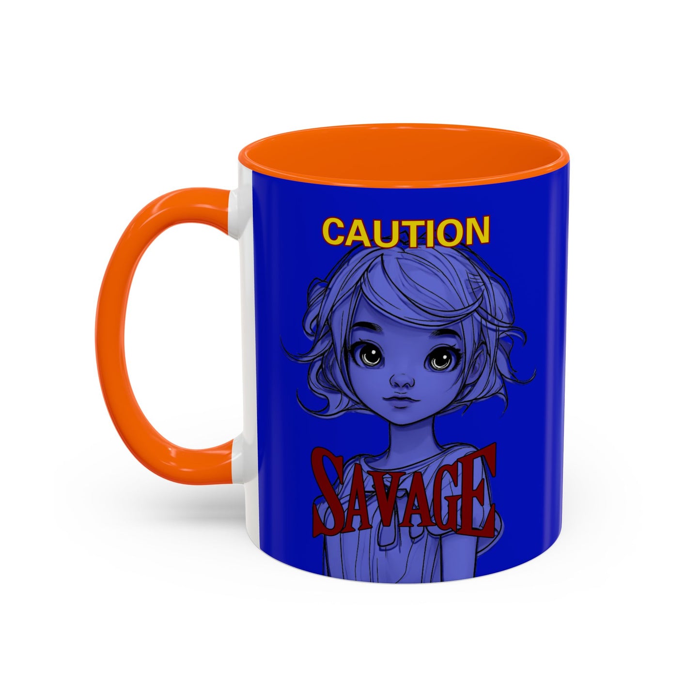 Caution, Savage Dark Blue Accent Mug by cypherpunkgear.com
