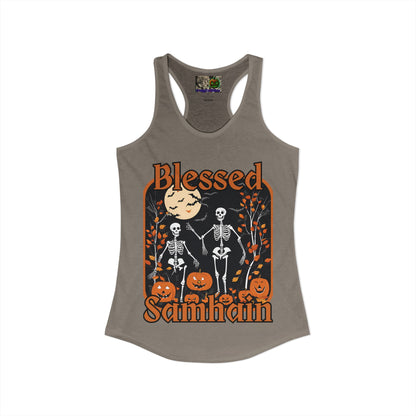 Spooktacular Skeletons of Samhain Women's Racerback Tank Top by CreepyCrafts.boo