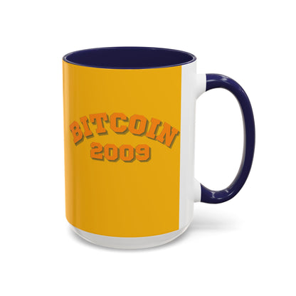 Bitcoin 2009 Yellow Accent Mug by cypherpunkgear.com