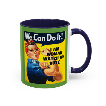 I Am Woman Watch Me Vote Rosie Green Accent Mug by cypherpunkgear.com