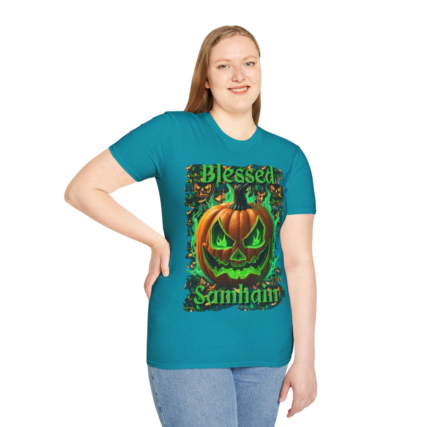 Blessed Samhain Green Jack Dark colors Unisex T-Shirt by CreepyCrafts.boo