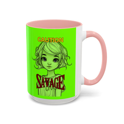 Caution, Savage Light Green Accent Mug by cypherpunkgear.com