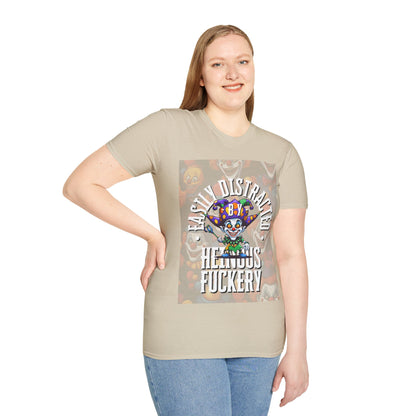 Easily Distracted by Heinous Fuckery Little Jincs Light colors Unisex T-Shirt by cypherpunkgear.com