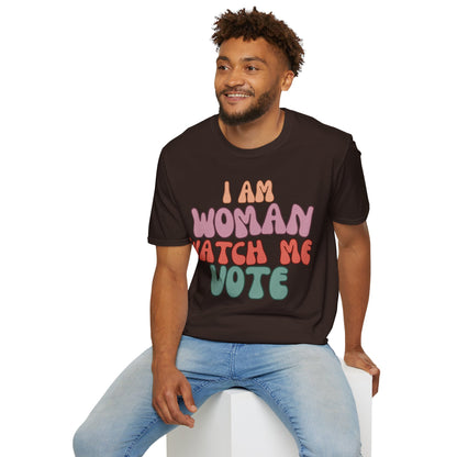 I Am Woman Watch Me Vote Dark colors Unisex T-Shirt by cypherpunkgear.com