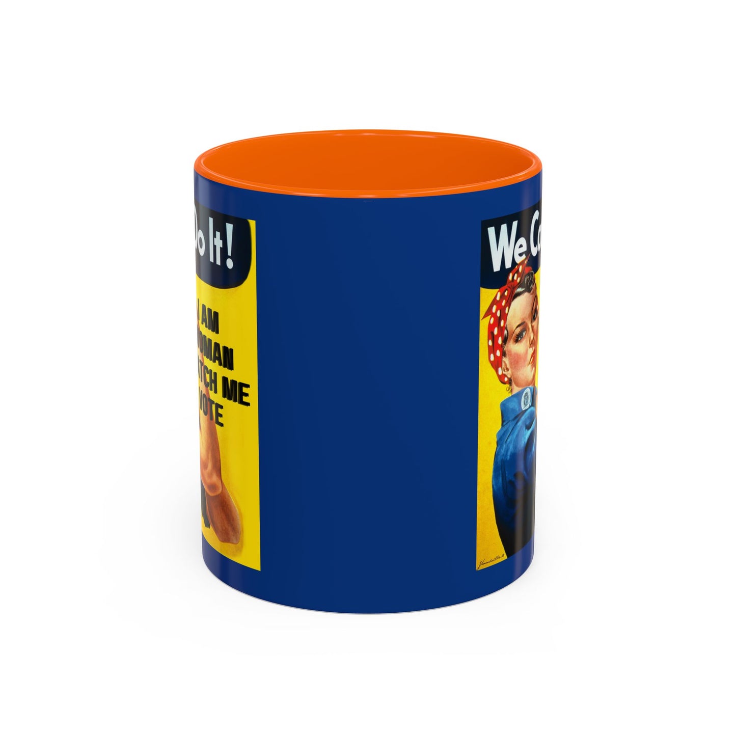 I Am Woman Watch Me Vote Rosie Dark Blue Accent Mug by cypherpunkgear.com