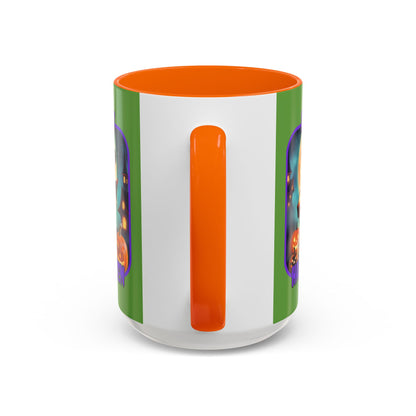 Happy Halloween Little Witch Purple font Green Accent Mug by CreepyCrafts.boo