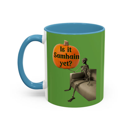 Is it Samhain yet? Skeleton's Pumpkin Green Accent Mug by CreepyCrafts.boo