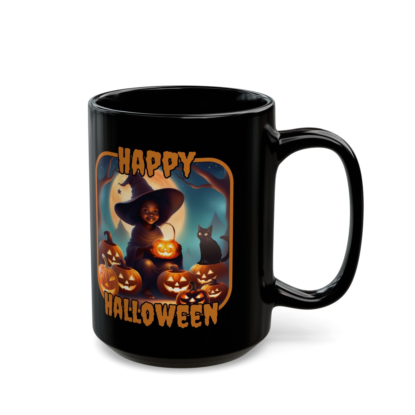 Happy Halloween Cute Witch ORfont Black Mug by cypherpunkgear