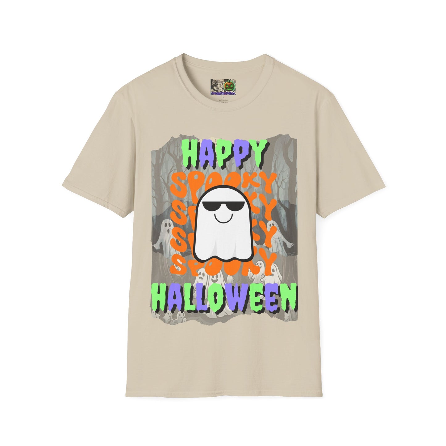 Spooky Happy Halloween Ghost Light colors Mixed font Unisex T-Shirt by CreepyCrafts.boo