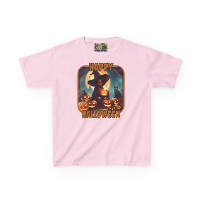 Happy Halloween Cute Witch Orange font Kids Heavy Cotton™ Tee by CreepyCrafts.boo