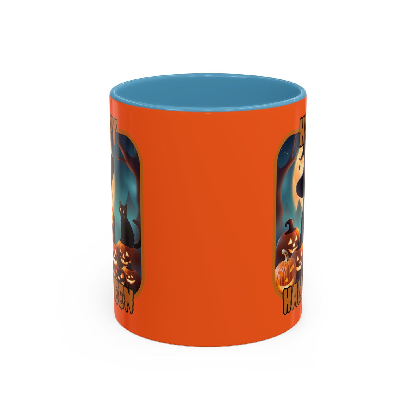 Happy Halloween Cute Witch Orange font Orange Accent Mug by CreepyCrafts.boo