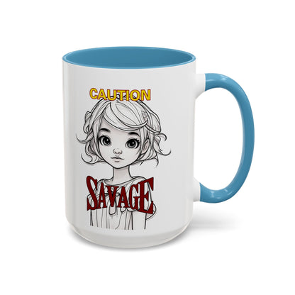 Caution, Savage White Accent Mug by cypherpunkgear.com