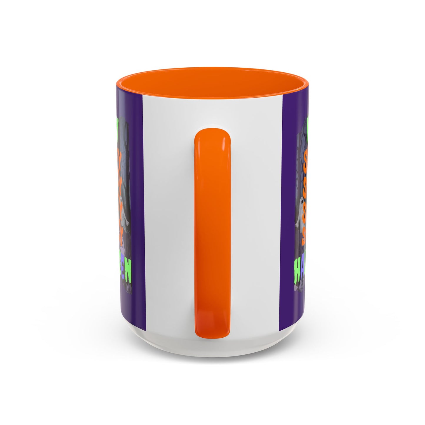 Spooky Happy Halloween Ghost Mixed font Purple Accent Mug by CreepyCrafts.boo