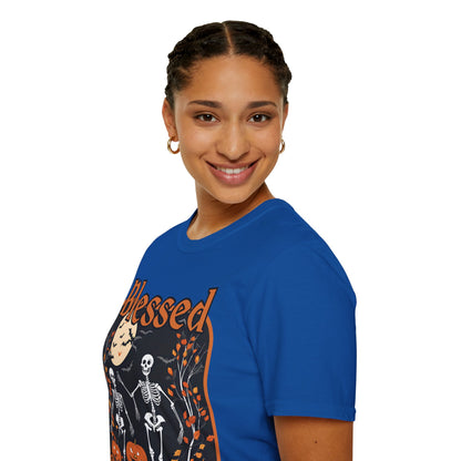 Spooktacular Skeletons of Samhain Dark colors Unisex T-Shirt by CreepyCrafts.boo
