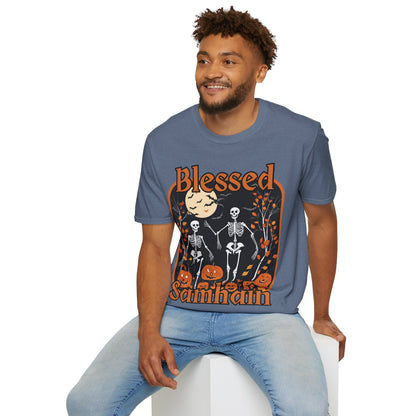 Spooktacular Skeletons of Samhain Dark colors Unisex T-Shirt by CreepyCrafts.boo