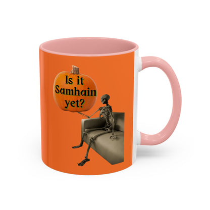 Is it Samhain yet? Skeleton's Pumpkin Orange Accent Mug by CreepyCrafts.boo