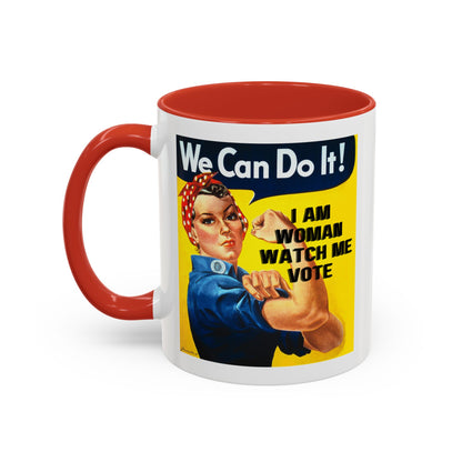 I Am Woman Watch Me Vote Rosie White Accent Mug by cypherpunkgear.com
