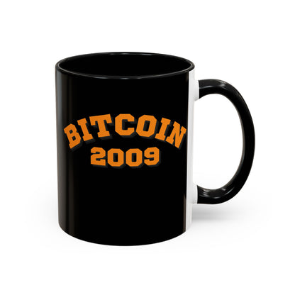 Bitcoin 2009 Black Accent Mug by cypherpunkgear.com