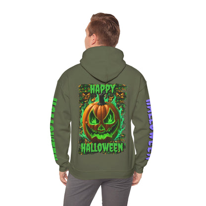 Happy Halloween Green Jack Hoodie Unisex Hooded Sweatshirt by CreepyCrafts.boo