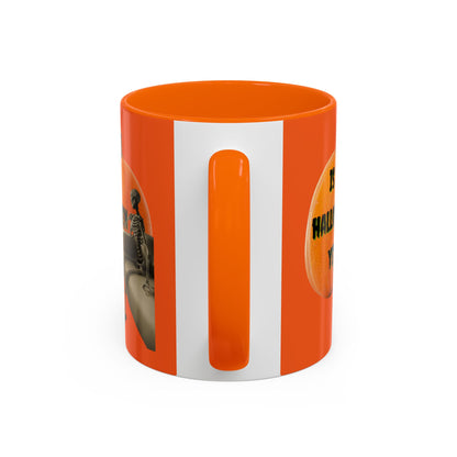 Is it Halloween yet? Skeleton's Giant Pumpkin Orange Accent Mug by CreepyCrafts.boo