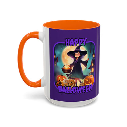 Happy Halloween Little Witch Purple font Purple Accent Mug by CreepyCrafts.boo