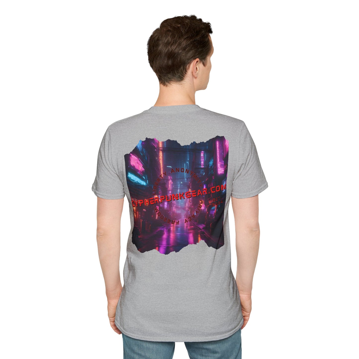 2-sided, cypherpunkgear.com Logo & Cityscape Light colors Unisex T-Shirt by cypherpunkgear.com