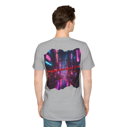 2-sided, cypherpunkgear.com Logo & Cityscape Light colors Unisex T-Shirt by cypherpunkgear.com