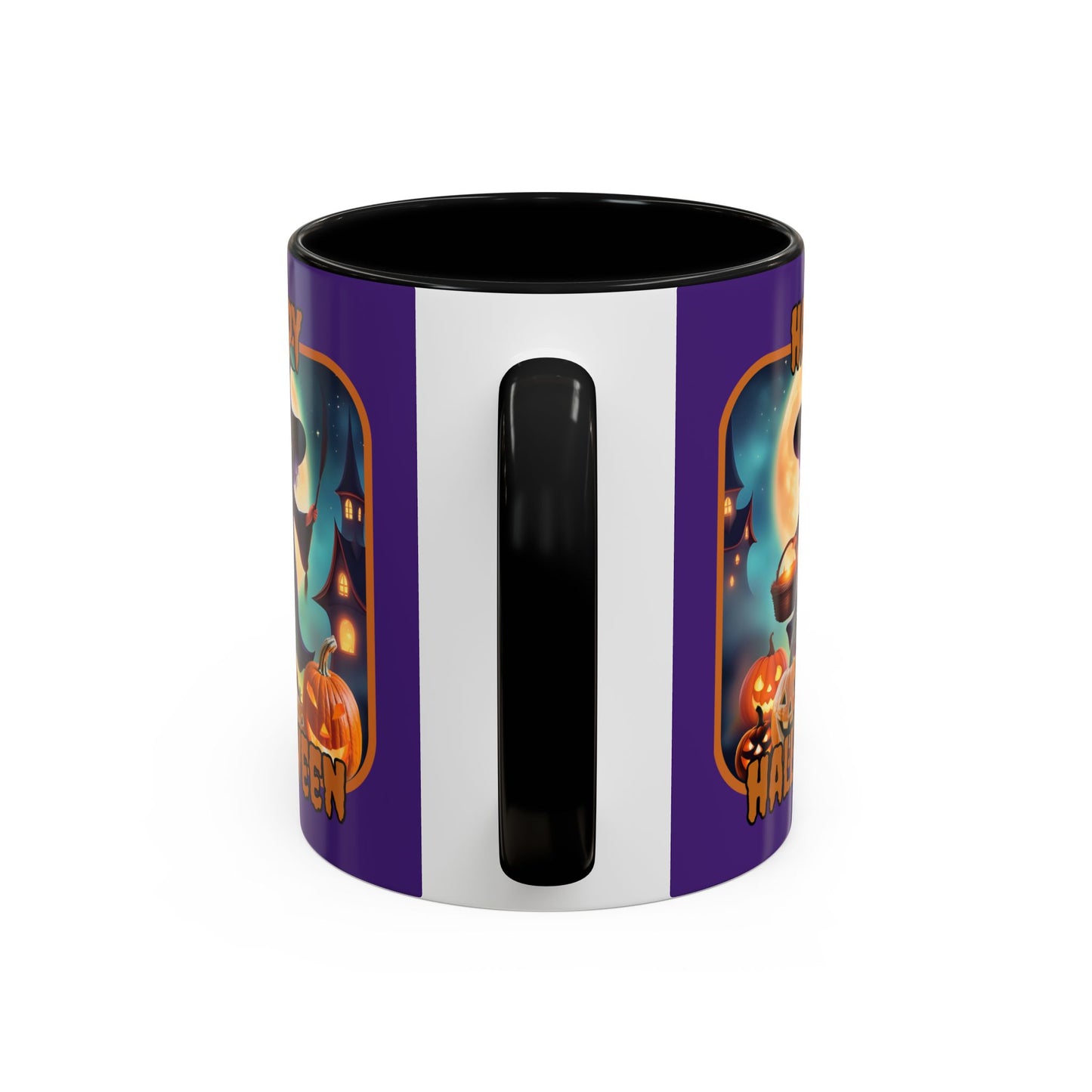 Happy Halloween Little Witch Orange font Purple Accent Mug by CreepyCrafts.boo