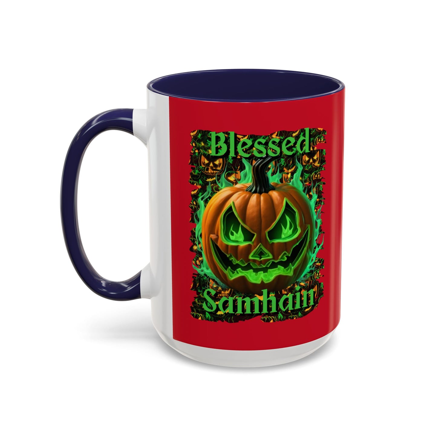 Blessed Samhain Green Jack Red Accent Mug by CreepyCrafts.boo