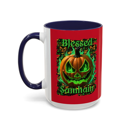 Blessed Samhain Green Jack Red Accent Mug by CreepyCrafts.boo