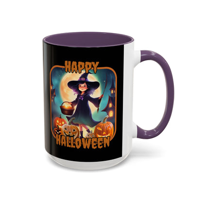 Happy Halloween Little Witch Orange font Black Accent Mug by CreepyCrafts.boo