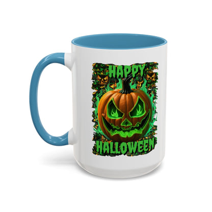 Happy Halloween Green Jack White Accent Mug by CreepyCrafts.boo
