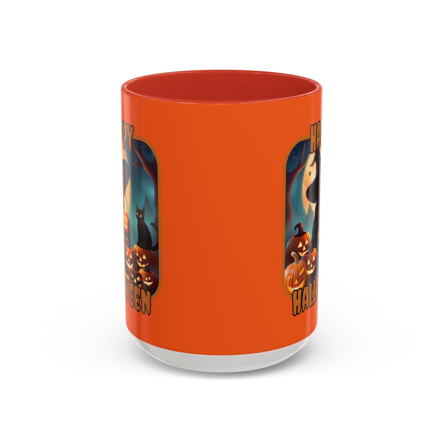 Happy Halloween Cute Witch Orange font Orange Accent Mug by CreepyCrafts.boo