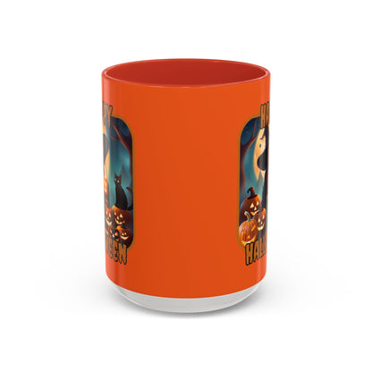 Happy Halloween Cute Witch Orange font Orange Accent Mug by CreepyCrafts.boo