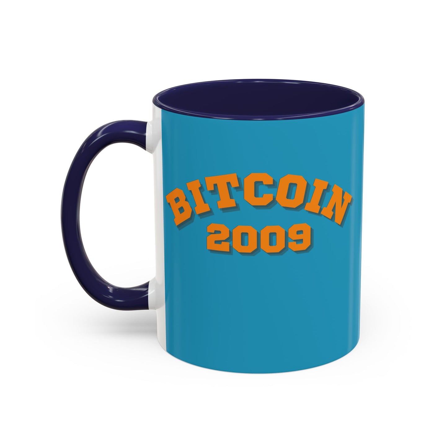 Bitcoin 2009 Turquoise Accent Mug by cypherpunkgear.com