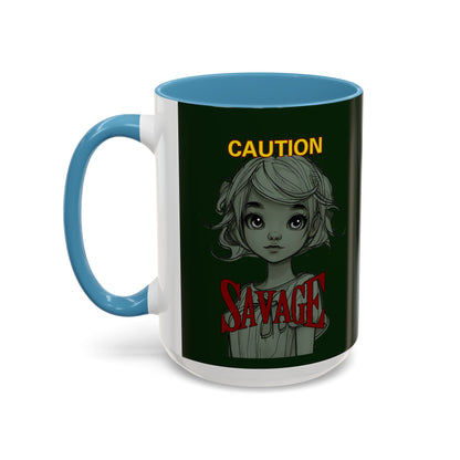 Caution, Savage Dark Green Accent Mug by cypherpunkgear.com