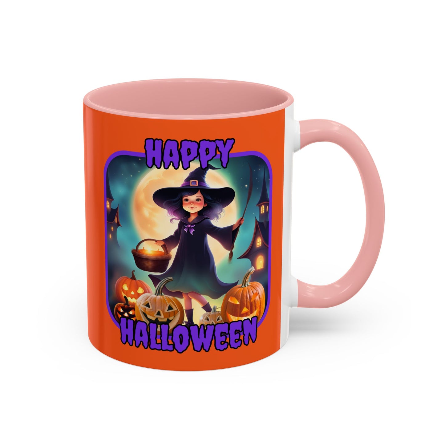 Happy Halloween Little Witch Purple font Orange Accent Mug by CreepyCrafts.boo