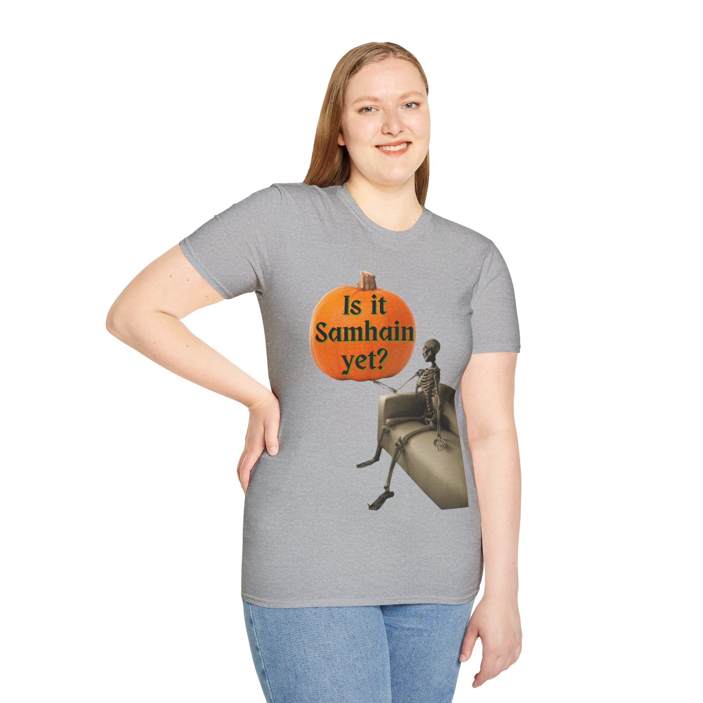 Is it Samhain yet? Skeleton's Pumpkin Light colors Unisex T-Shirt by CreepyCrafts.boo