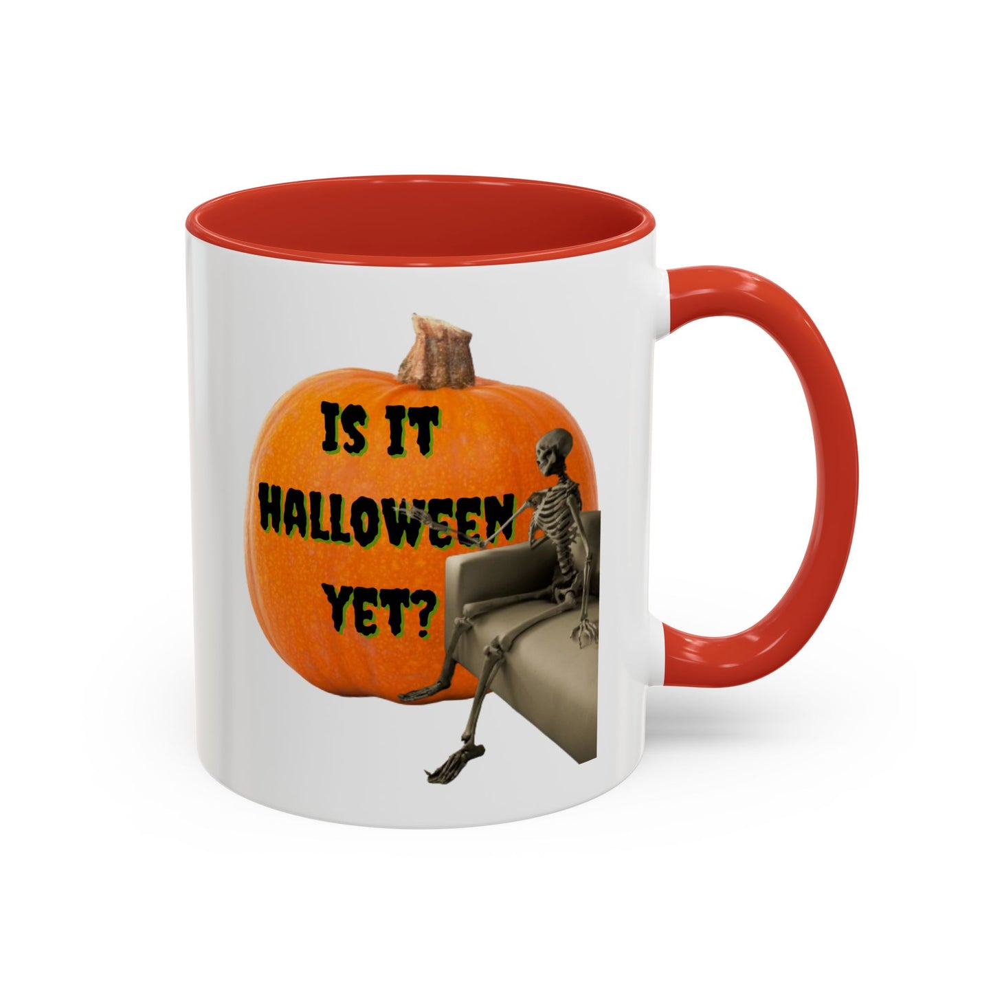 Is it Halloween yet? Skeleton's Giant Pumpkin White Accent Mug by CreepyCrafts.boo