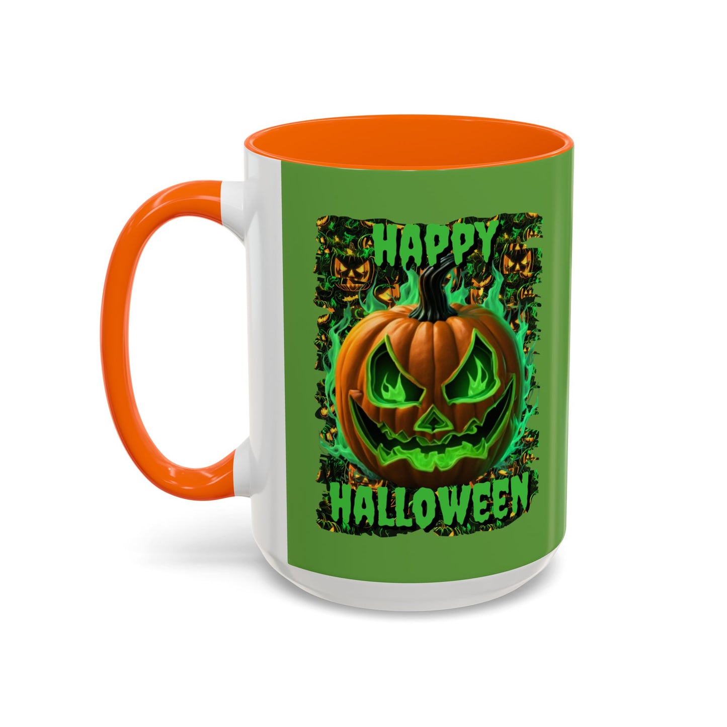 Happy Halloween Green Jack Green Accent Mug by CreepyCrafts.boo