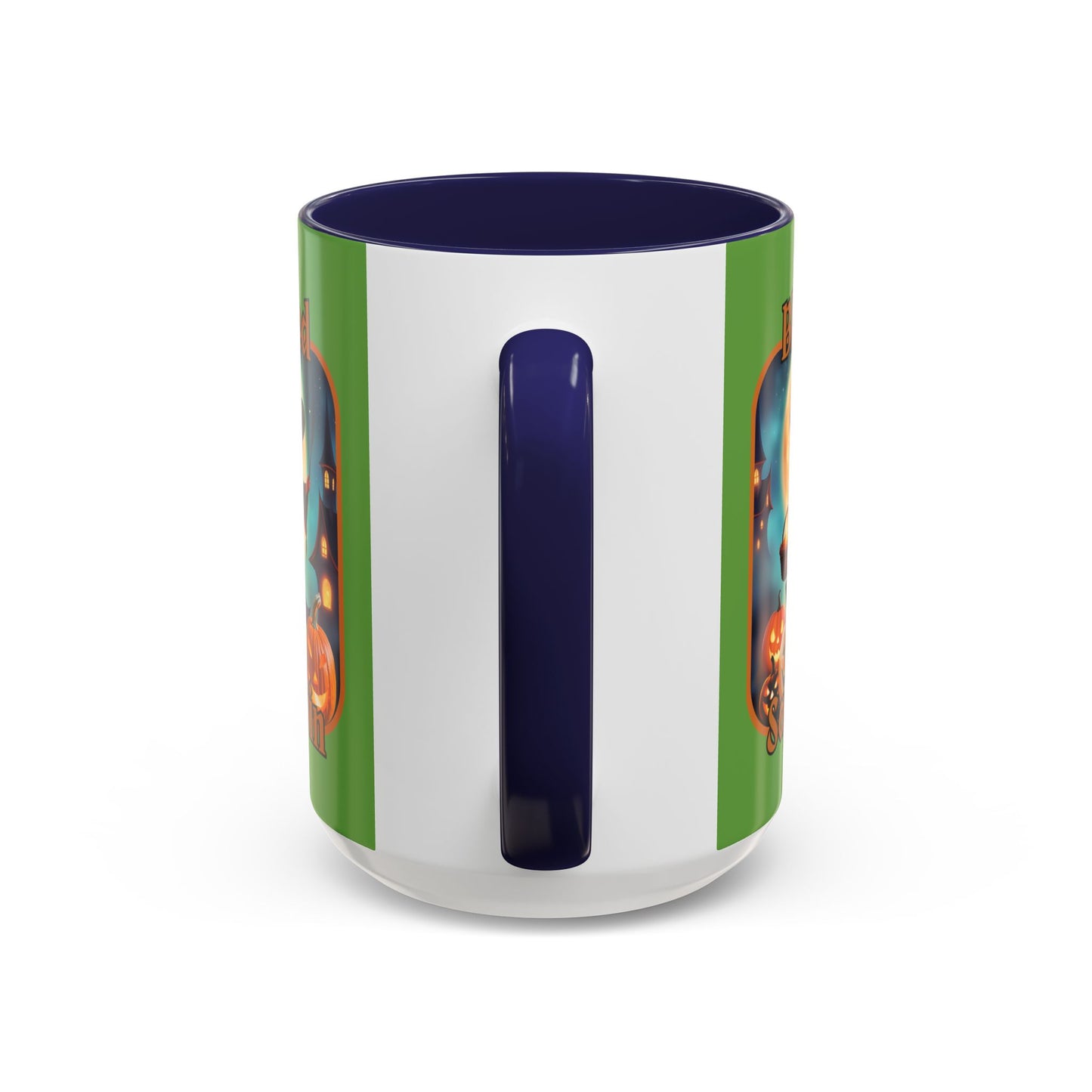 Blessed Samhain Little Witch Orange font Green Accent Mug by CreepyCrafts.boo