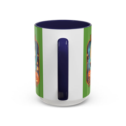 Blessed Samhain Little Witch Orange font Green Accent Mug by CreepyCrafts.boo