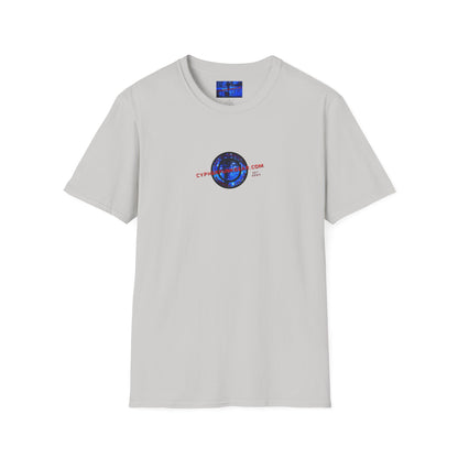 2-sided, cypherpunkgear.com Logo & Cityscape Light colors Unisex T-Shirt by cypherpunkgear.com