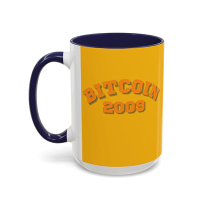 Bitcoin 2009 Yellow Accent Mug by cypherpunkgear.com