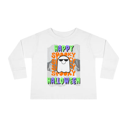 Spooky Happy Halloween Ghost MXfont Toddler Long Sleeve Tee by cypherpunkgear