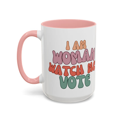 I Am Woman Watch Me Vote White Accent Mug by cypherpunkgear.com