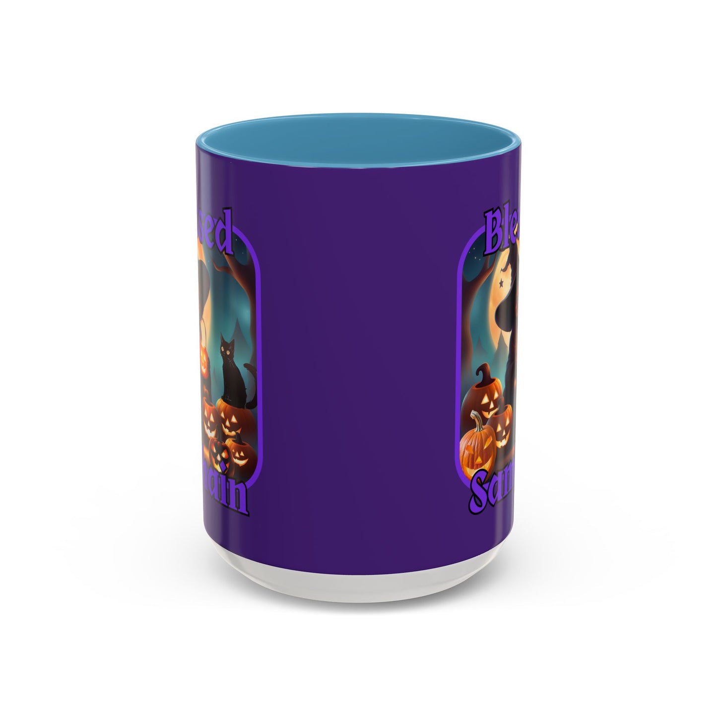 Blessed Samhain Cute Witch Purple font Purple Accent Mug by CreepyCrafts.boo