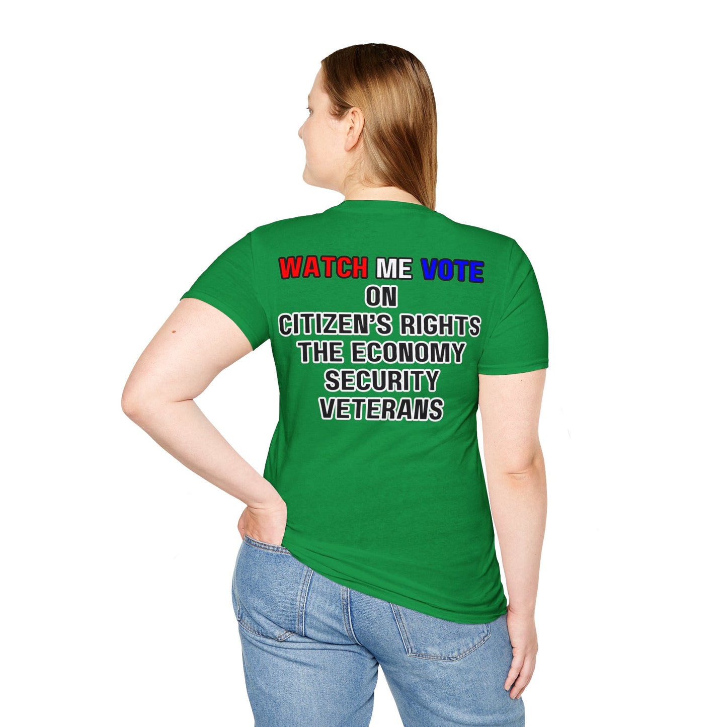 2-sided I Am Woman Watch Me Vote DKcolors Rosie Unisex T-Shirt by cypherpunkgear