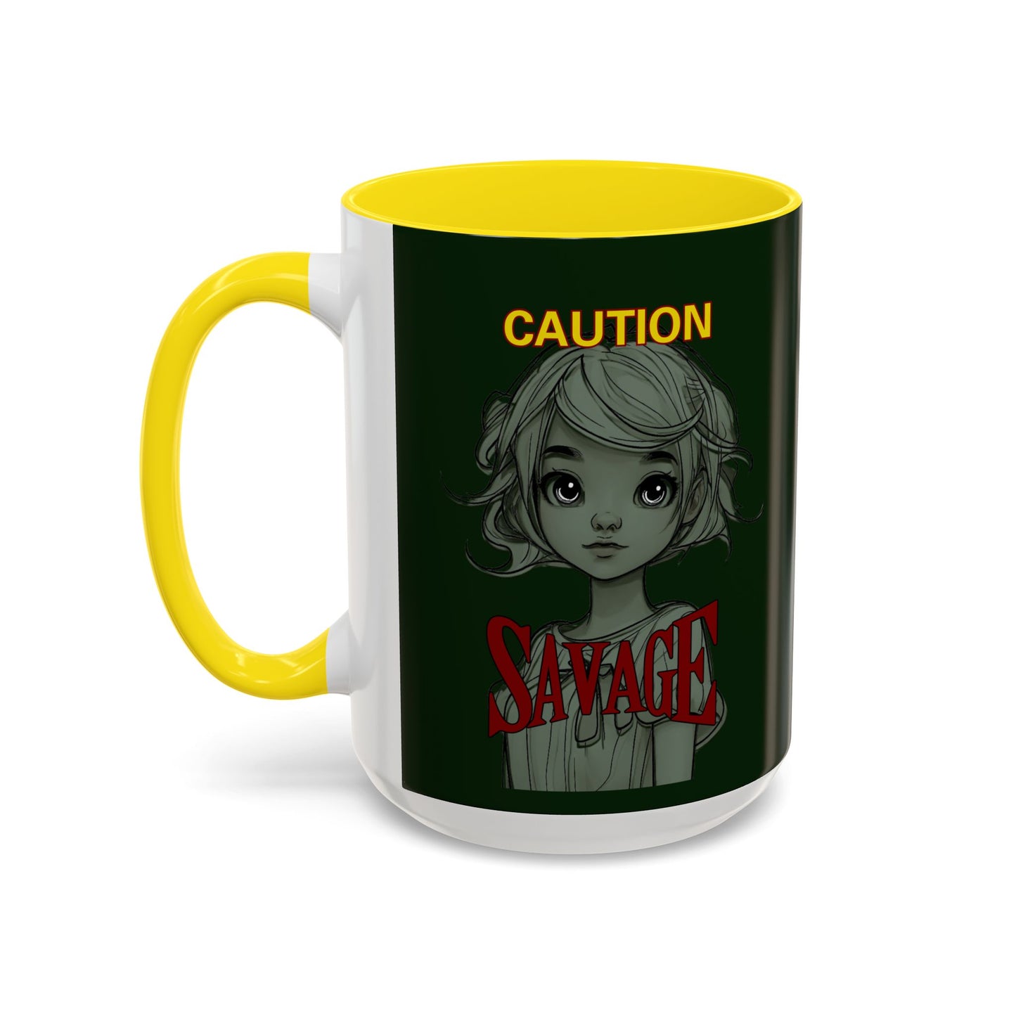 Caution, Savage Dark Green Accent Mug by cypherpunkgear.com